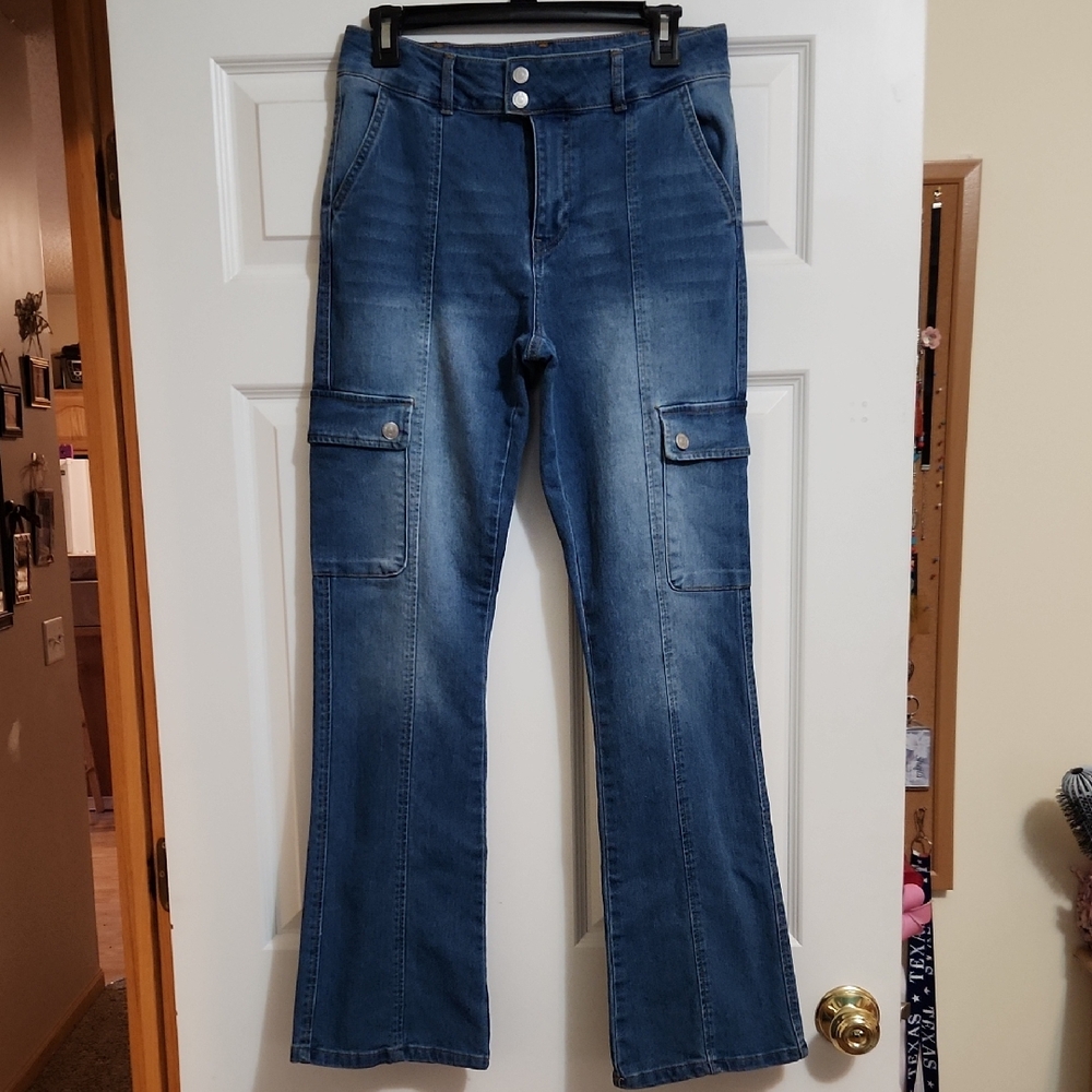 Stylish Blue Denim Cargo Pants, Almost Famous